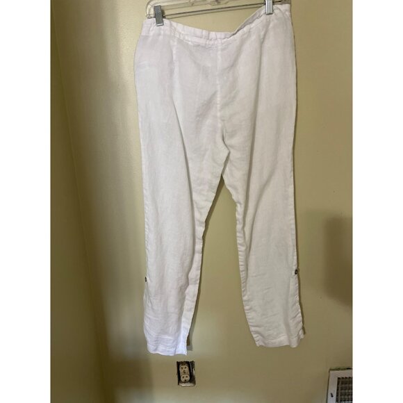 Womens Linen Pants Size 8 White Drawstring Waist Coastal Beach Boho Lagenlook - Picture 9 of 12